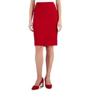 Kasper Women's Petite Stretch-Crepe Knee-Length Pencil Skirt Fire Red Size 16P